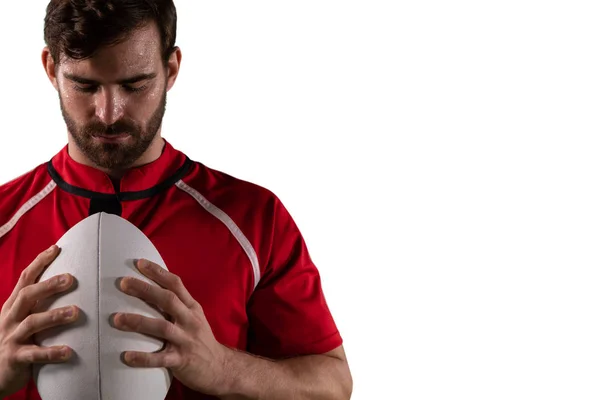 Stoere Rugby Speler Geïsoleerd Witte Achtergrond — Stockfoto