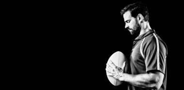 Sert Rugby Oyuncu siyah arka plan üzerinde izole