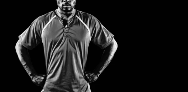 Güçlü Rugby Oyuncusu Siyah Arka Planda Izole — Stok fotoğraf