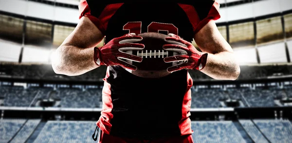 American Football Spieler Gegen Rugbytorpfosten Einem Stadion — Stockfoto