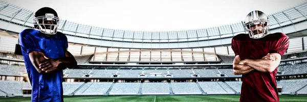 Jugadores Fútbol Americano Contra Estadio Rugby Amanecer — Foto de Stock