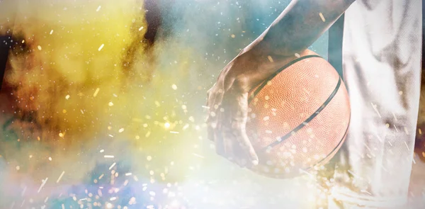 Difícil Jogador Basquete Feminino Contra Respingo — Fotografia de Stock