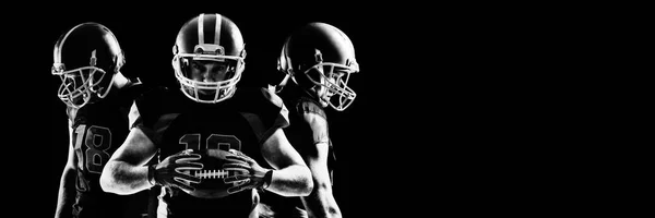 Young American Football Players Helmets Standing Looking — Stockfoto
