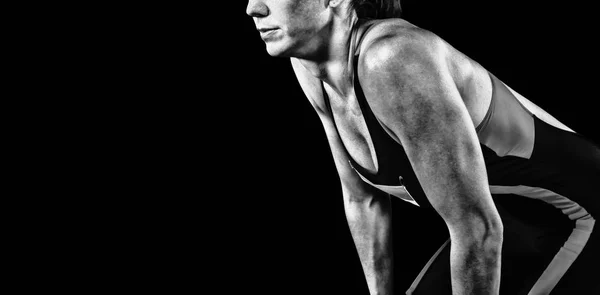 Жіночий Спортсменка Ізольована Чорному Тлі — стокове фото