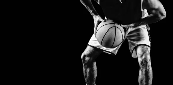 Jugador Baloncesto Aislado Sobre Fondo Negro — Foto de Stock