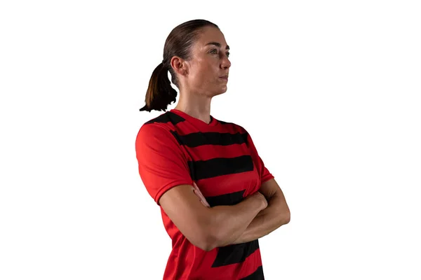 Tough Female Soccer Player Isolated White Background — Stock Photo, Image
