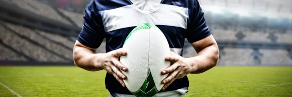 Fuerte Jugador Rugby Contra Imagen Digital Del Estadio Rugby —  Fotos de Stock