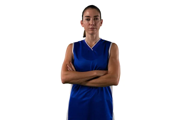 Tvrdý Ženský Basketbalista Izolovaný Bílém Pozadí — Stock fotografie