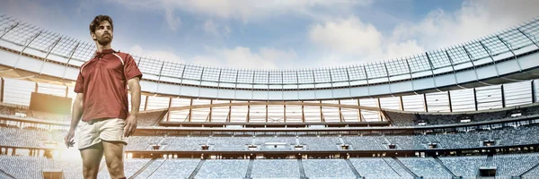 Rubin Spieler Stehen Morgengrauen Auf Dem Feld Gegen Rugbystadion — Stockfoto