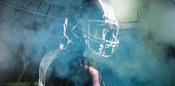 Giocatore Football Americano Contro Spruzzi Polvere Colore Giallo — Foto Stock
