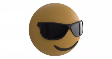 Beyaz arka planda güneş gözlüğü takan gülümseyen bir emoji simgesinin canlandırması