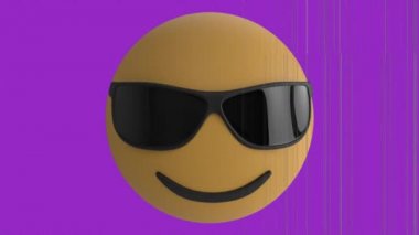 Mor arkaplanlı, gülümseyen, güneş gözlüğü takan bir emoji simgesinin canlandırması