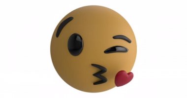 Beyaz arka planda kalp öpücüğü veren bir emoji ikonunun animasyonu 4k