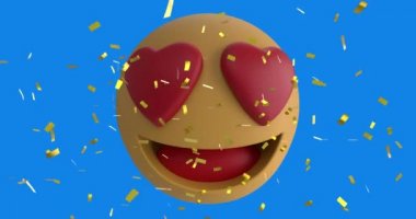 Düşen altın konfetiyle mavi bir arkaplanda kalbi olan bir aşk simgesi animasyonu.