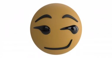 Beyaz arka planda kaşlarını kaldıran gülümseyen bir emoji simgesinin canlandırması 4k