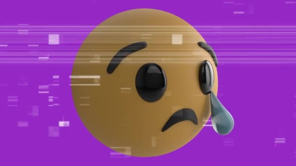 Mor Arkaplandaki Hüzünlü Bir Emoji Simgesinin Parazitli Canlandırması — Stok video