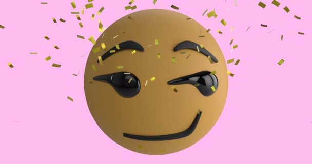 Animace Smajlíka Emoji Ikony Růžovém Pozadí Konfety — Stock video