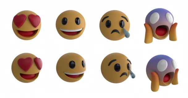 Beyaz Arkaplan Üzerinde Sekiz Emoji Simgesinin Canlandırması — Stok video