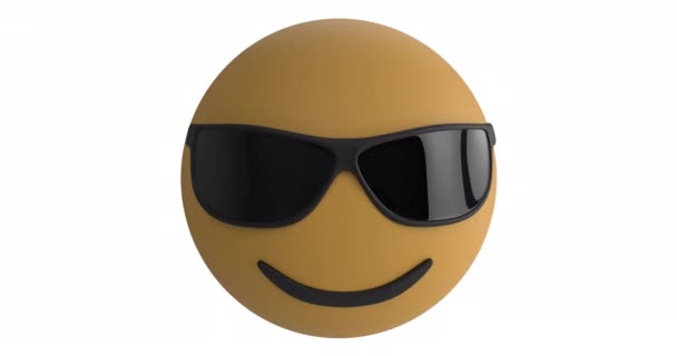 Animation Eines Nickenden Lächelnden Emoji Symbols Mit Sonnenbrille Auf Weißem — Stockvideo