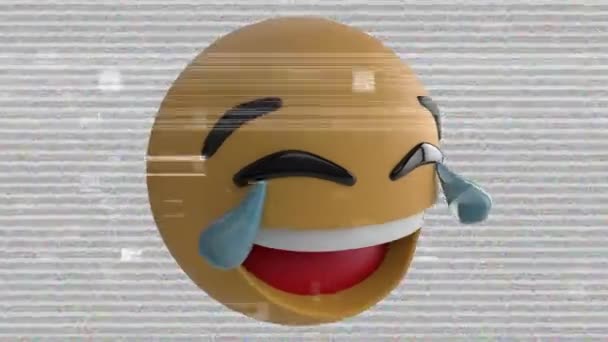 Animation Eines Lachenden Emoji Symbols Auf Blassem Hintergrund Mit Interferenz — Stockvideo