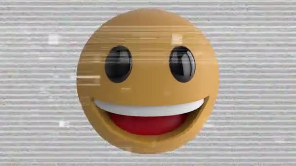 Animation Une Icône Emoji Riante Sur Fond Pâle Avec Interférence — Video