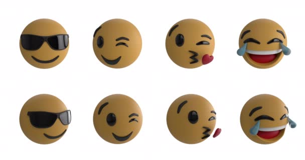 Animace Osmi Emoji Ikon Bílém Pozadí — Stock video