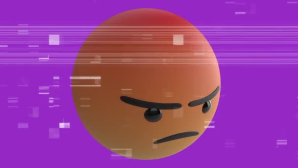 Animatie Van Een Woede Emoji Icoon Een Paarse Achtergrond Met — Stockvideo
