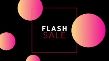 Siyah arka planda pembe ile sarı toplar arasında pembe çerçeveli beyaz ve pembe harflerle Flash Sale kelimesinin animasyonu
