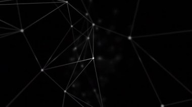 Siyah arkaplan üzerinde veri işleme ve ağ bağlantıları olan gri parçacıklardan insan büstü hareketinin canlandırılması