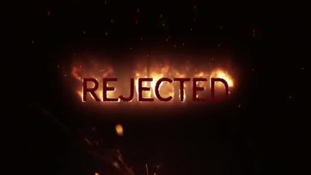 Animation Word Rejected Flames Black Background — Stock Video