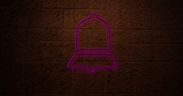 Анімація Рожевого Дзвіночка Неоновий Знак Цегляній Стіні — стокове відео