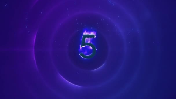 蓝色背景上5号在火圈中的动画化 — 图库视频影像