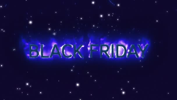 Animação Das Palavras Black Friday Chamas Céu Com Estrelas Noite — Vídeo de Stock