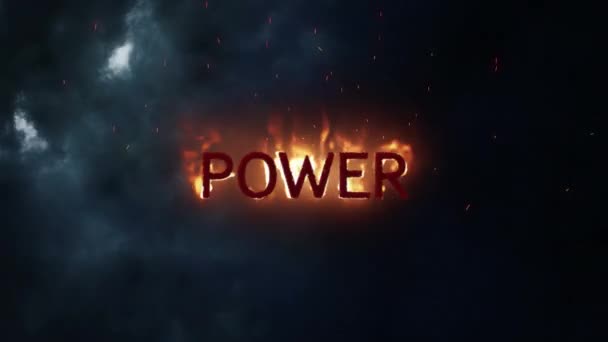 Animatie Van Het Woord Power Flames Met Bliksem Een Zwarte — Stockvideo