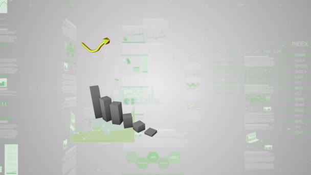 Animación Gráfico Bloques Grises Flecha Verde Que Muestra Crecimiento Sobre — Vídeos de Stock