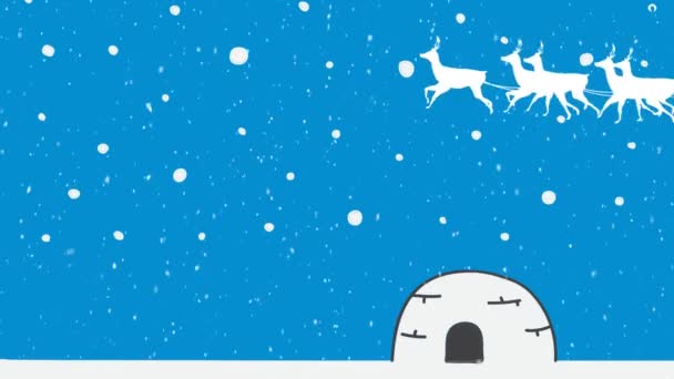 Animatie Van Een Wit Silhouet Van Kerstman Slee Wordt Getrokken — Stockvideo