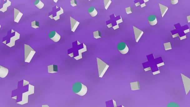 Animation Purple Green Grey Abstract Shapes Moving Formation Rotating Purple — Stock Video