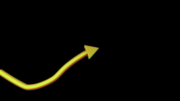 Animation d'une flèche jaune 3D avec une queue mobile se déplaçant vers le haut sur fond noir 