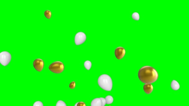 Animation Ballons Blancs Dorés Brillants Flottant Sur Fond Vert — Video