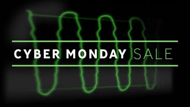 Animation Words Cyber Monday Sale White Pink Letters Green Waves — Stock Video