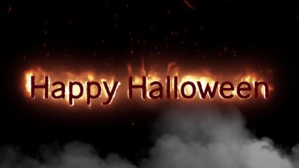 Animación Las Palabras Feliz Halloween Llamas Con Nubes Humo Sobre — Vídeo de stock