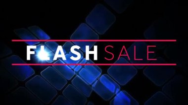 Siyah arkaplanda hareketli kareler olan beyaz ve pembe harflerle Flash Sale kelimesinin animasyonu