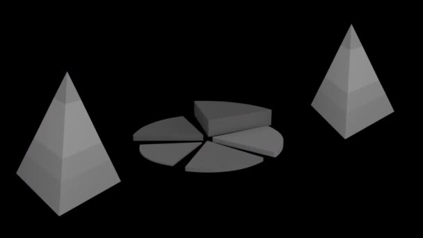 Animation Deux Diagrammes Pyramidaux Gris Diagramme Circulaire Gris Montrant Des — Video