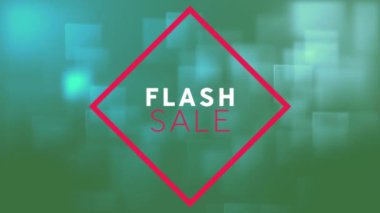 Yeşil arkaplanda titrek kareler olan pembe çerçeveli beyaz ve pembe harflerle Flash Sale kelimesinin animasyonu