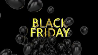 Siyah arka planda yüzen parlak siyah balonlarla Kara Cuma kelimesinin animasyonu.