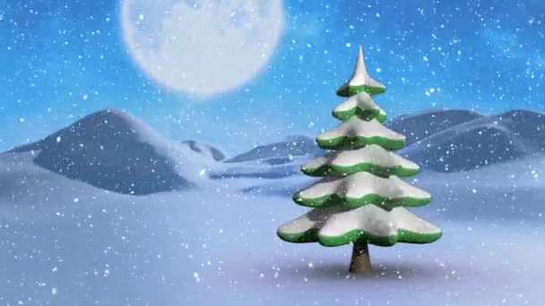 Animación Paisajes Invernales Con Árboles Navidad Giratorios Nevadas Cielo Azul — Vídeo de stock