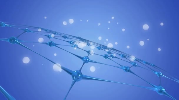 Animação Rede Metálica Azul Conexões Rotativas Manchas Brancas Luz Fundo — Vídeo de Stock