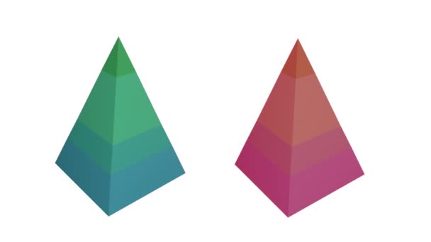 两个3D粉色和蓝色至绿色金字塔图的动画 显示在白色背景上不断变化的统计数据 — 图库视频影像