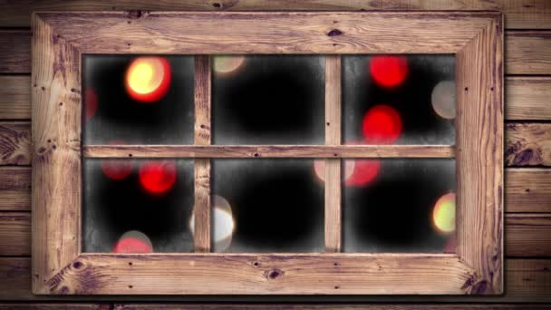 Animacja Migoczących Czerwono Białych Światełek Wróżek Widzianych Przez Okno — Wideo stockowe