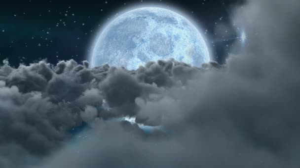 Animacja Zimowej Scenerii Nocą Gwiazdami Chmurami Księżycem — Wideo stockowe